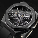 Casual Silver Hollow Skeleton Rubber-band Automatic Mechanical Watch