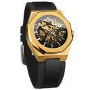 Casual Silver Hollow Skeleton Rubber-band Automatic Mechanical Watch
