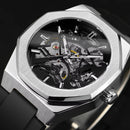 Casual Silver Hollow Skeleton Rubber-band Automatic Mechanical Watch