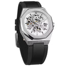Casual Silver Hollow Skeleton Rubber-band Automatic Mechanical Watch